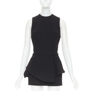 ALEXANDRE VAUTHIER black wool crepe asymmetric peplum ruffle dress